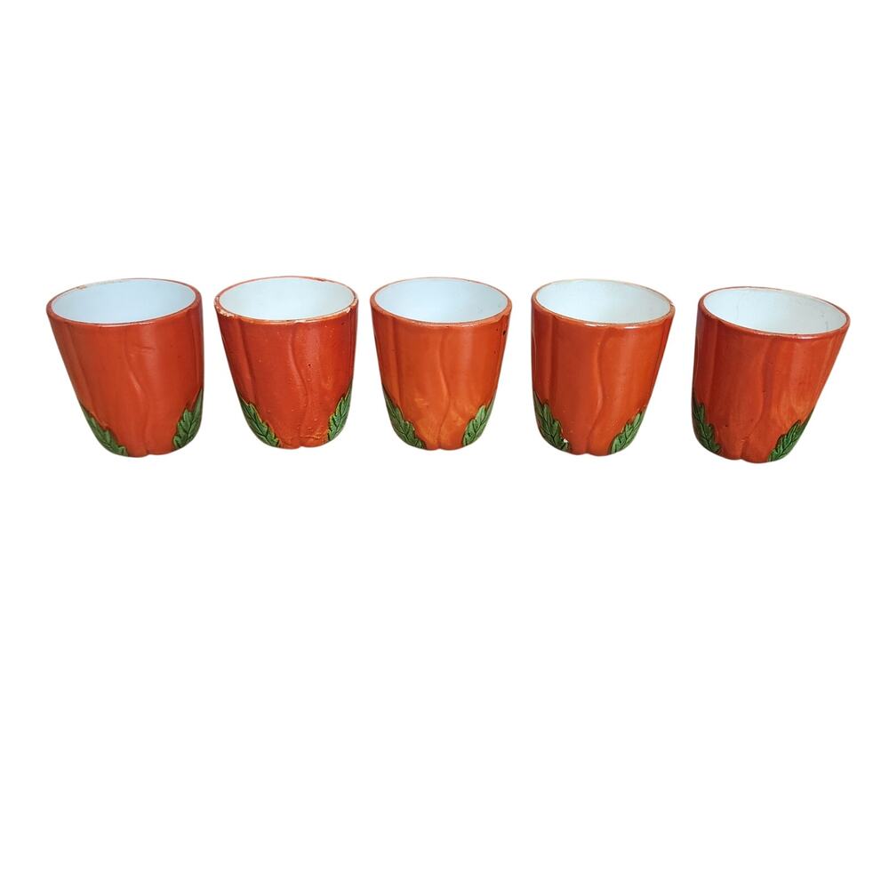 Vintage 40s 50s Maruhon Ware Ceramic cups Trompe l'oel tomato style set of 5